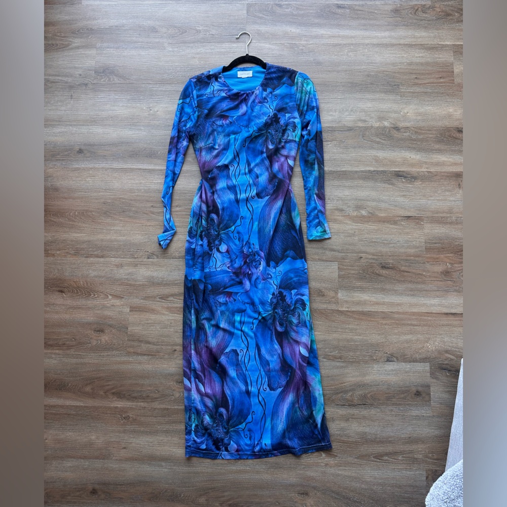 Hello Molly Fashion - Elegant Blue and Purple Long Sleeve Women's Dress